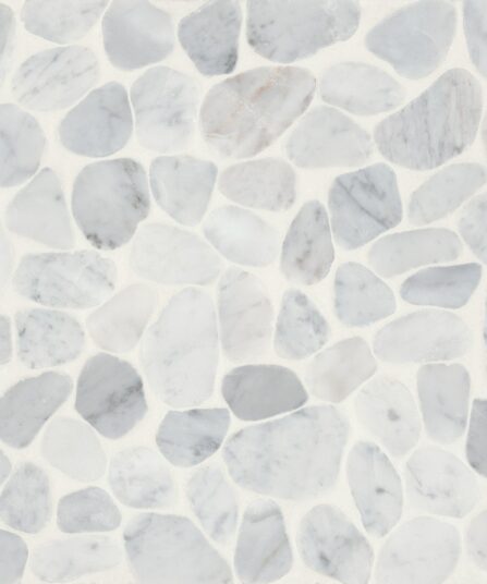 Waterbrook Medium Sliced Pebble Mosaic in White Carrara For Kitchen 100003092