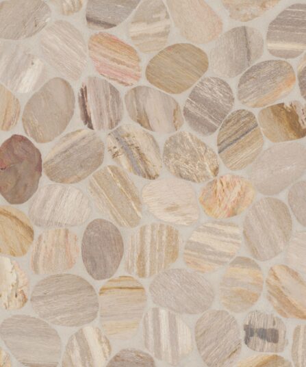 Waterbrook Medium Tumbled Pebble Mosaic in Fossil Wood For Dining Area 100003094