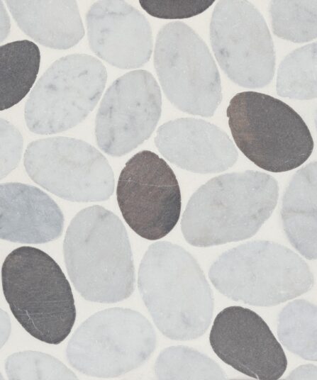 Waterbrook Jumbo Sliced Pebble Mosaic in White Carrara & Dark Grey For Kitchen 100003096