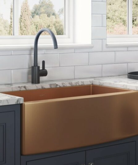 33-inch Apron-Front Farmhouse Kitchen Sink Copper Tone Matte Bronze Stainless Steel Single Bowl