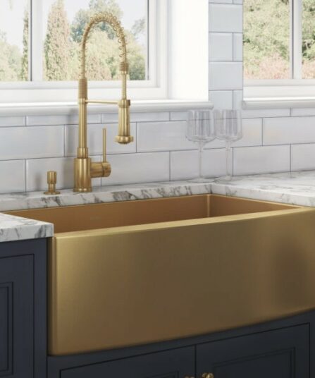 36-inch Apron-Front Farmhouse Kitchen Sink Brass Tone Matte Gold Stainless Steel Single Bowl
