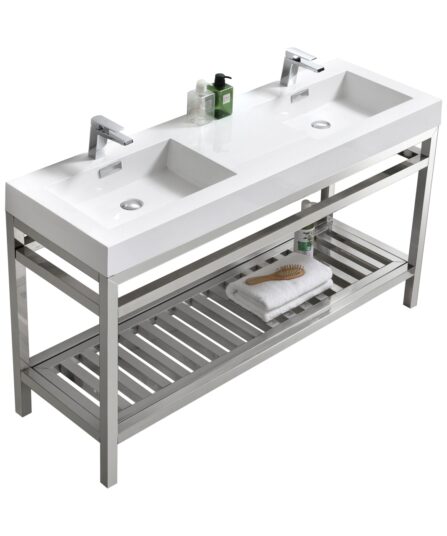 Cisco 60" Double Sink Stainless Steel Console with Acrylic Sink - Chrome 35"H x 59.5"W x 18.75"D Bath Room Cabinets For Bathroom AC60D