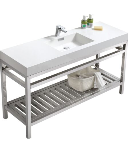 Cisco 60" Single Sink Stainless Steel Console with Acrylic Sink - Chrome 35"H x 59.5"W x 18.75"D Bath Room Cabinets For Bathroom AC60S