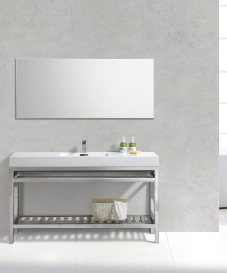 Cisco 60" Single Sink Stainless Steel Console with Acrylic Sink - Chrome 35"H x 59.5"W x 18.75"D Bath Room Cabinets For Bathroom AC60S