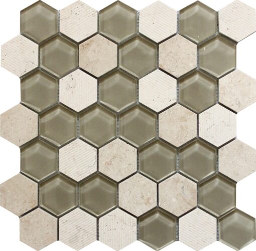 MANTRA CREMA polished| etched Crema Marfil, Glass 1.9x1.9 Tiles For Spa BL-03CM
