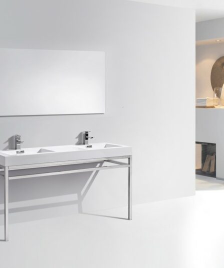 Haus 60" Double Sink Stainless Steel Console w/ White Acrylic Sink - Chrome 35"H x 59.5"W x 18.75"D Bath Room Cabinets For Bathroom CH60D
