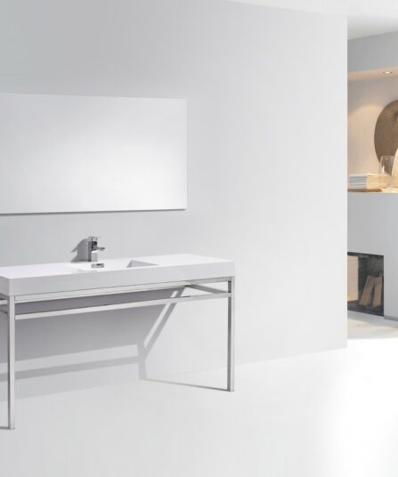 Haus 60" Single Sink Stainless Steel Console w/ White Acrylic Sink - Chrome 35"H x 59.5"W x 18.75"D Bath Room Cabinets For Bathroom CH60S
