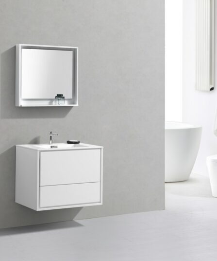 DeLusso 30" High Glossy White Wall Mount Modern Bathroom Vanity 23.5"H x 29.5"W x 18.5"D Bath Room Cabinets For Bathroom DL30-GW