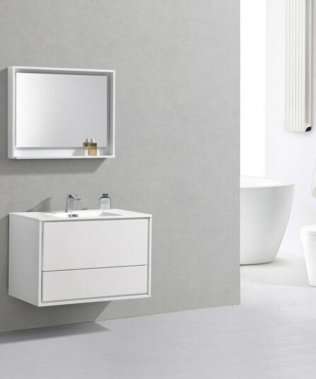 DeLusso 36" High Glossy White Wall Mount Modern Bathroom Vanity 23.5"H x 35.5"W x 18.5"D Bath Room Cabinets For Bathroom DL36-GW