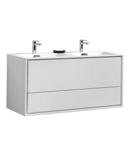 DeLusso 48" Double Sink High Glossy White Wall Mount Modern Bathroom Vanity 23.5"H x 47.25"W x 18.5"D Bath Room Cabinets For Bathroom DL48D-GW