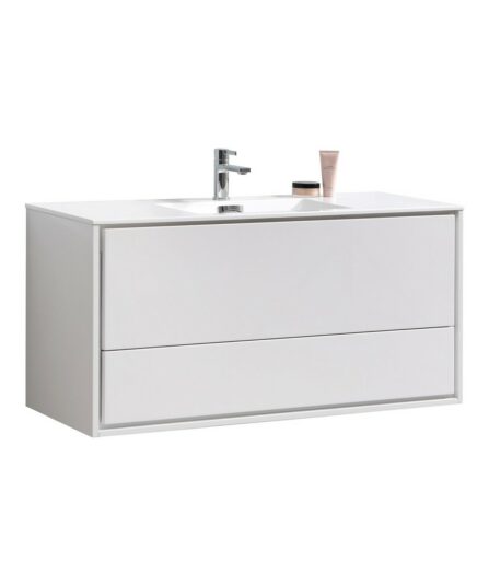 DeLusso 48" Single Sink High Glossy White Wall Mount Modern Bathroom Vanity 23.5"H x 47.25"W x 18.5"D Bath Room Cabinets For Bathroom DL48S-GW
