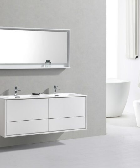 DeLusso 60" Double Sink High Glossy White Wall Mount Modern Bathroom Vanity 23.5"H x 59"W x 18.5"D Bath Room Cabinets For Bathroom DL60D-GW