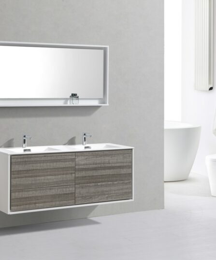 DeLusso 60" Double Sink  Ash Gray Wall Mount Modern Bathroom Vanity 23.5"H x 59"W x 18.5"D Bath Room Cabinets For Bathroom DL60D-HGASH