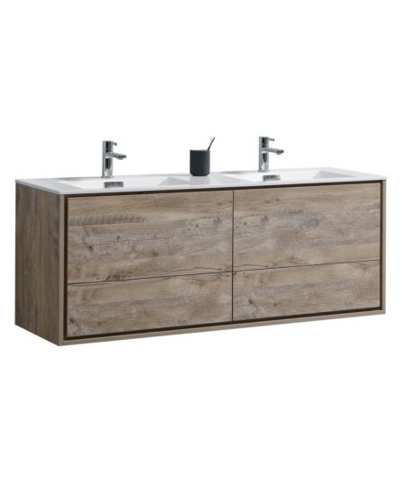 DeLusso 60" Double Sink Nature Wood Wall Mount Modern Bathroom Vanity 23.5"H x 59"W x 18.5"D Bath Room Cabinets For Bathroom DL60D-NW
