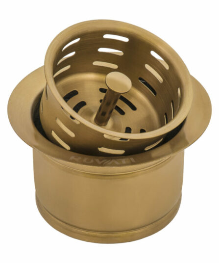 Extended Garbage Disposal Flange with Deep Basket Strainer Matte Gold Satin Brass RVA1049GG