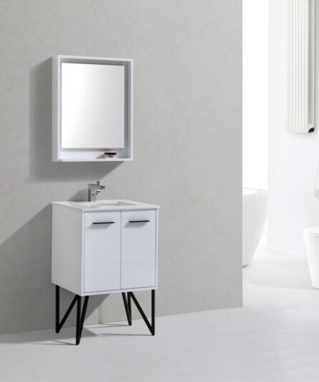 Bosco 24" Modern Bathroom Vanity w/ Quartz Countertop and Matching Mirror 35.0"H x 23.5"W x 19.75"D Bath Room Cabinets For Bathroom KB24GW