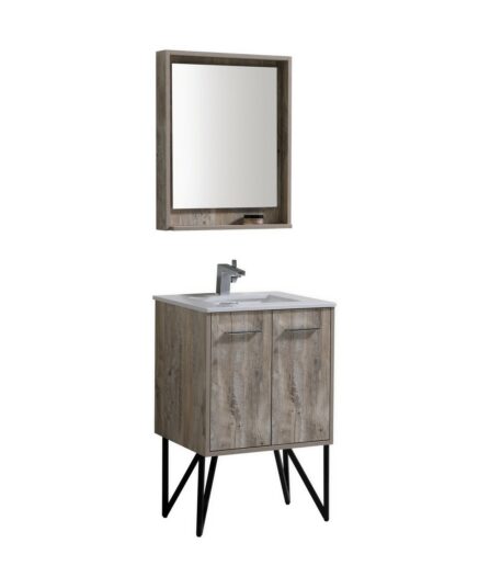 Bosco 24" Modern Bathroom Vanity w/ Quartz Countertop and Matching Mirror 35.0"H x 23.5"W x 19.75"D Bath Room Cabinets For Bathroom KB24NW