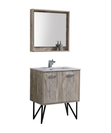 Bosco 30" Modern Bathroom Vanity w/ Quartz Countertop and Matching Mirror 35.0"H x 29.5"W x 19.75"D Bath Room Cabinets For Bathroom KB30NW