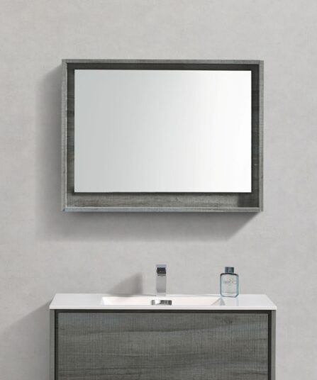 Bosco 36" Framed Mirror With Shelve - Ocean Gray Finish 29.5"H x 35.5"W x 5.6"D Bath Room Cabinets For Bathroom KB36BE-M