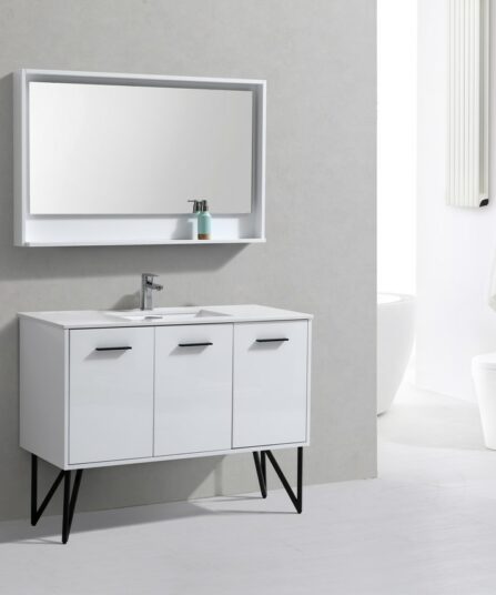 Bosco 48" Modern Bathroom Vanity w/ Quartz Countertop and Matching Mirror 35.0"H x 47.25"W x 19.75"D Bath Room Cabinets For Bathroom KB48GW