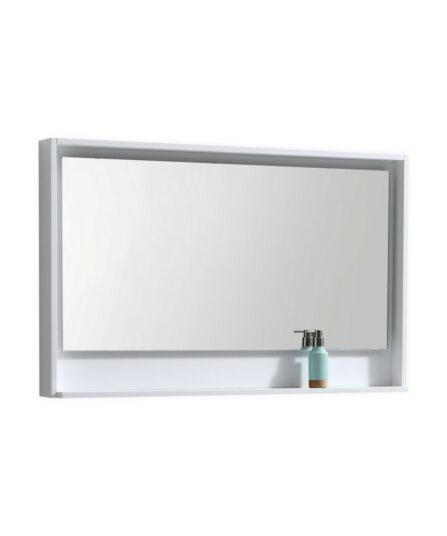 Bosco 48" Framed Mirror With Shelve - Gloss White Finish 29.5"H x 47.5"W x 5.6"D Bath Room Cabinets For Bathroom KB48GW-M
