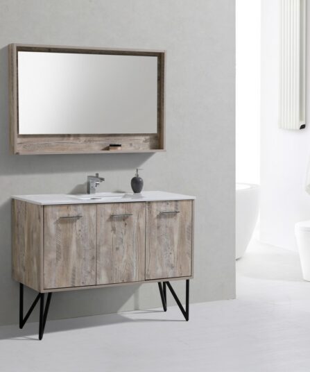 Bosco 48" Modern Bathroom Vanity w/ Quartz Countertop and Matching Mirror 35.0"H x 47.25"W x 19.75"D Bath Room Cabinets For Bathroom KB48NW