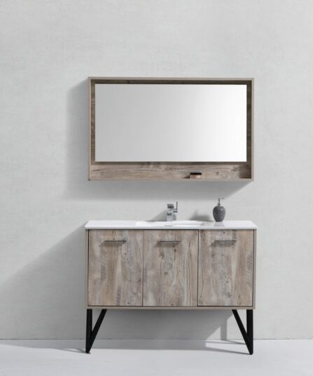 Bosco 48" Modern Bathroom Vanity w/ Quartz Countertop and Matching Mirror 35.0"H x 47.25"W x 19.75"D Bath Room Cabinets For Bathroom KB48NW