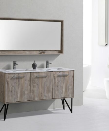 Bosco 60" Double Sink Modern Bathroom Vanity w/ Quartz Countertop and Matching Mirror 35.0"H x 59"W x 19.75"D Bath Room Cabinets For Bathroom KB60DNW