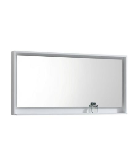 Bosco 60" Framed Mirror With Shelve - Gloss White Finish 29.5"H x 59"W x 5.6"D Bath Room Cabinets For Bathroom KB60GW-M