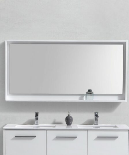Bosco 60" Framed Mirror With Shelve - Gloss White Finish 29.5"H x 59"W x 5.6"D Bath Room Cabinets For Bathroom KB60GW-M
