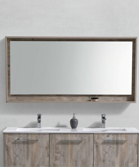 Bosco 60" Framed Mirror With Shelve - Nature Wood Finish 29.5"H x 59"W x 5.6"D Bath Room Cabinets For Bathroom KB60NW-M