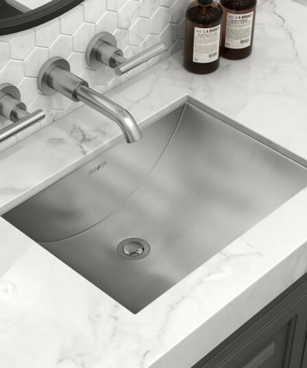 16 x 11 inch Brushed Stainless Steel Rectangular Bathroom Sink Undermount RVH6107