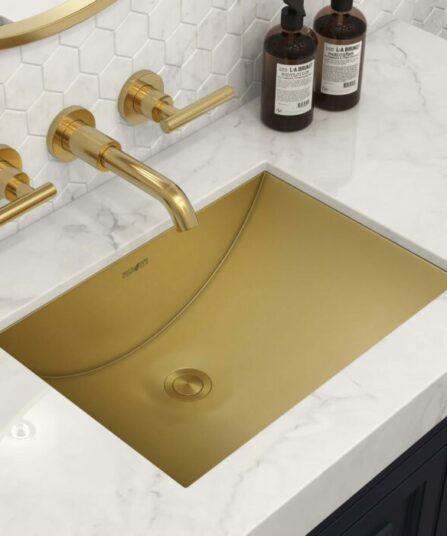 16 x 11 inch Brushed Gold Polished Brass Rectangular Bathroom Sink Undermount RVH6107GG