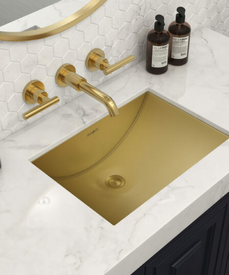 18 x 12 inch Brushed Gold Polished Brass Rectangular Bathroom Sink Undermount RVH6110GG