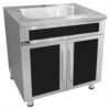 Stainless Steel Sink Base Cabinet with Glass Door(Sink: DSU3017) 20G: 36"L x 25-1 2"W x 36"H comes with Garbage Can GC036 and Cutting Board CB017 For Kitchen SSC3636G