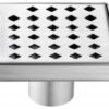 Shower square drain -- 9G 304 type stainless steel polished satin finish: 5-1 4"L x 5-1 4"W x 3-1 8"D Drain: 2" (Punch & Bend) For Bathroom LMI050504