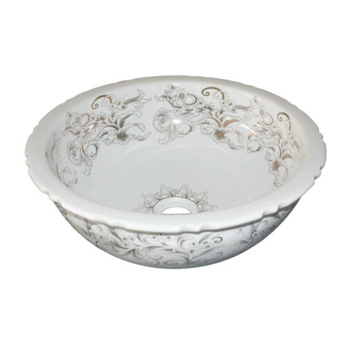Engraved White and Gold Pattern Ceramic Vessel Bowl For Kitchen GVB80315